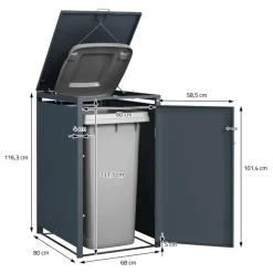 Mülltonnenbox 1er bis 240L 68x80x116,3 cm aus Stahl in Eichenoptik ML-Design
