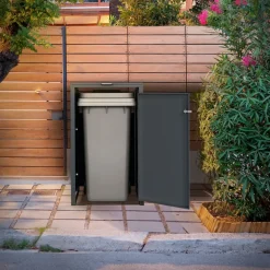 Mülltonnenbox 1er bis 240L 68x80x116,3 cm aus Stahl in Eichenoptik ML-Design