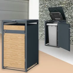 Mülltonnenbox 1er bis 240L 68x80x116,3 cm aus Stahl in Lärchenoptik ML-Design