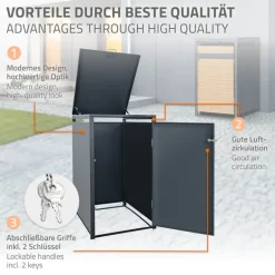 Mülltonnenbox 1er bis 240L 68x80x116,3 cm aus Stahl in Lärchenoptik ML-Design