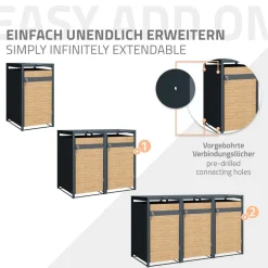 Mülltonnenbox 1er bis 240L 68x80x116,3 cm aus Stahl in Lärchenoptik ML-Design