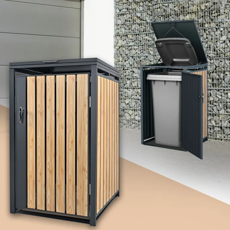 Mülltonnenbox 1er bis 240L 68x80x116,3 cm aus Stahl in Lärchenoptik ML-Design