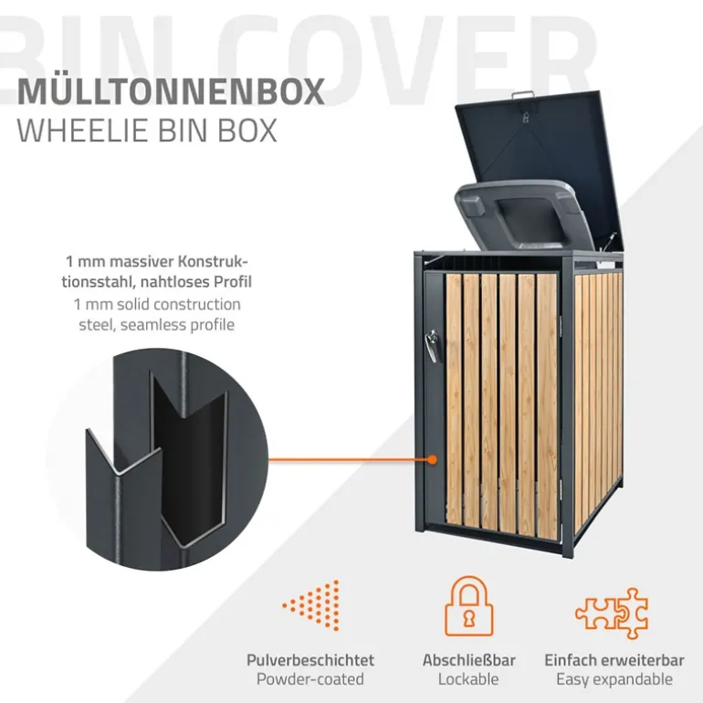 Mülltonnenbox 1er bis 240L 68x80x116,3 cm aus Stahl in Lärchenoptik ML-Design