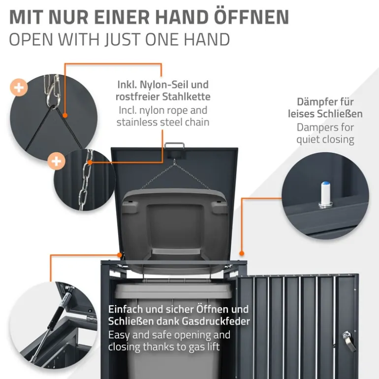 Mülltonnenbox 1er bis 240L 68x80x116,3 cm aus Stahl in Lärchenoptik ML-Design