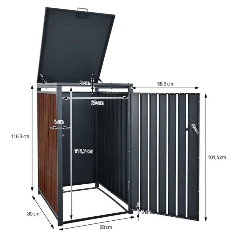 Mülltonnenbox 1er bis 240L 68x80x116,3 cm aus Stahl in Rostoptik ML-Design