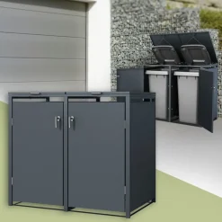 Mülltonnenbox 2er bis 240L 132x80x116,3 cm aus Stahl in Anthrazit ML-Design