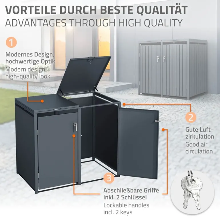 Mülltonnenbox 2er bis 240L 132x80x116,3 cm aus Stahl in Anthrazit ML-Design