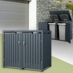 Mülltonnenbox 2er bis 240L 132x80x116,3 cm aus Stahl in Anthrazit ML-Design