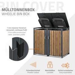 Mülltonnenbox 2er bis 240L 132x80x116,3 cm aus Stahl in Eichenoptik ML-Design