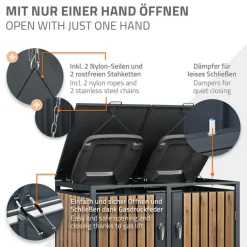 Mülltonnenbox 2er bis 240L 132x80x116,3 cm aus Stahl in Eichenoptik ML-Design