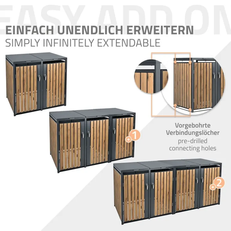 Mülltonnenbox 2er bis 240L 132x80x116,3 cm aus Stahl in Eichenoptik ML-Design
