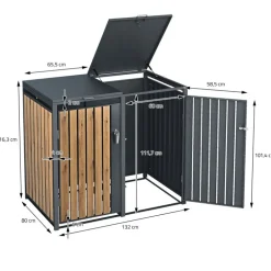 Mülltonnenbox 2er bis 240L 132x80x116,3 cm aus Stahl in Eichenoptik ML-Design