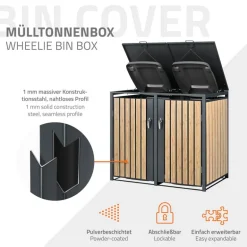 Mülltonnenbox 2er bis 240L 132x80x116,3 cm aus Stahl in Lärchenoptik ML-Design
