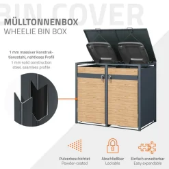 Mülltonnenbox 2er bis 240L 132x80x116,3 cm aus Stahl in Lärchenoptik ML-Design