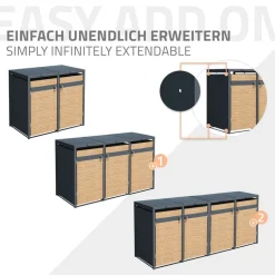 Mülltonnenbox 2er bis 240L 132x80x116,3 cm aus Stahl in Lärchenoptik ML-Design