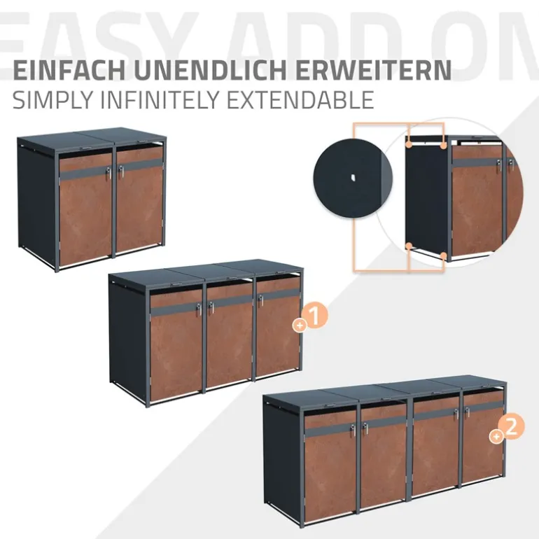 Mülltonnenbox 2er bis 240L 132x80x116,3 cm aus Stahl in Rostoptik ML-Design