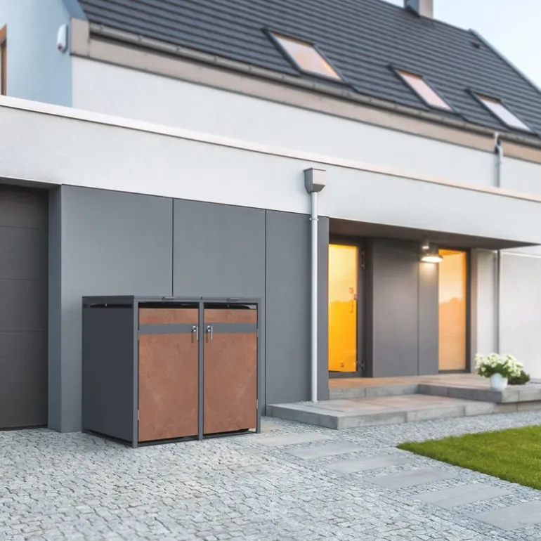Mülltonnenbox 2er bis 240L 132x80x116,3 cm aus Stahl in Rostoptik ML-Design