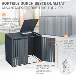 Mülltonnenbox 3er bis 240L 200x80x116,3 cm aus Stahl in Anthrazit ML-Design