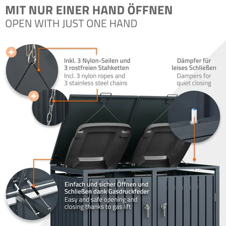 Mülltonnenbox 3er bis 240L 200x80x116,3 cm aus Stahl in Anthrazit ML-Design