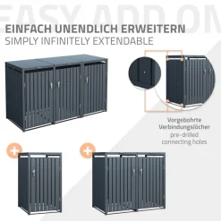 Mülltonnenbox 3er bis 240L 200x80x116,3 cm aus Stahl in Anthrazit ML-Design