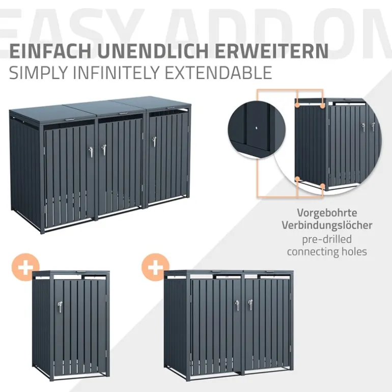 Mülltonnenbox 3er bis 240L 200x80x116,3 cm aus Stahl in Anthrazit ML-Design