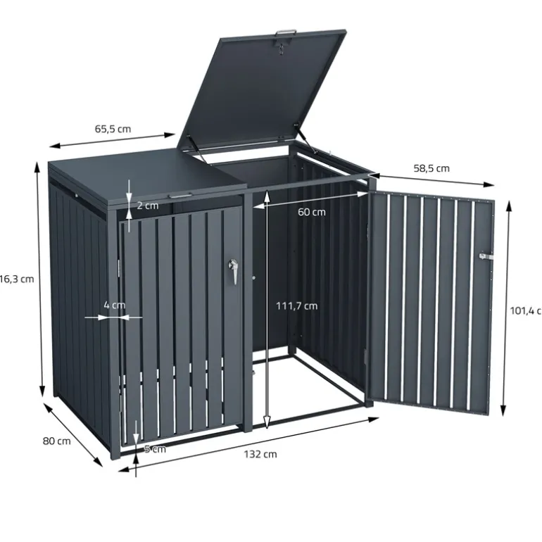 Mülltonnenbox 3er bis 240L 200x80x116,3 cm aus Stahl in Anthrazit ML-Design