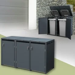 Mülltonnenbox 3er bis 240L 200x80x116,3 cm aus Stahl in Anthrazit ML-Design