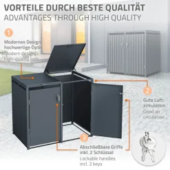 Mülltonnenbox 3er bis 240L 200x80x116,3 cm aus Stahl in Anthrazit ML-Design
