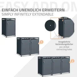 Mülltonnenbox 3er bis 240L 200x80x116,3 cm aus Stahl in Anthrazit ML-Design