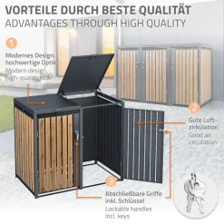 Mülltonnenbox 3er bis 240L 200x80x116,3 cm aus Stahl in Eichenoptik ML-Design