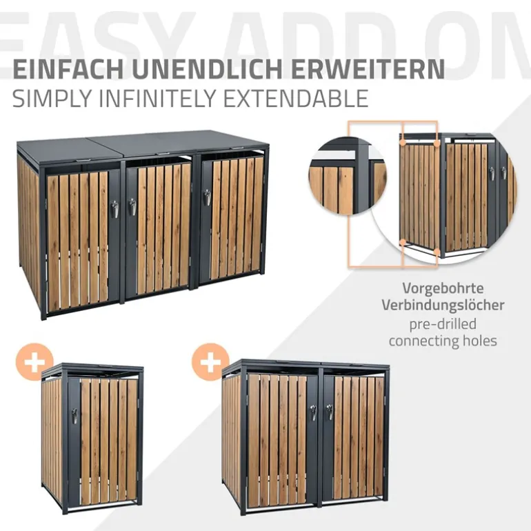 Mülltonnenbox 3er bis 240L 200x80x116,3 cm aus Stahl in Eichenoptik ML-Design