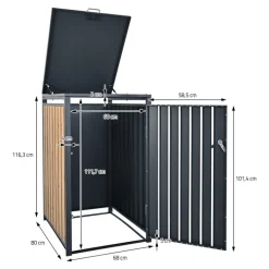 Mülltonnenbox 3er bis 240L 200x80x116,3 cm aus Stahl in Eichenoptik ML-Design