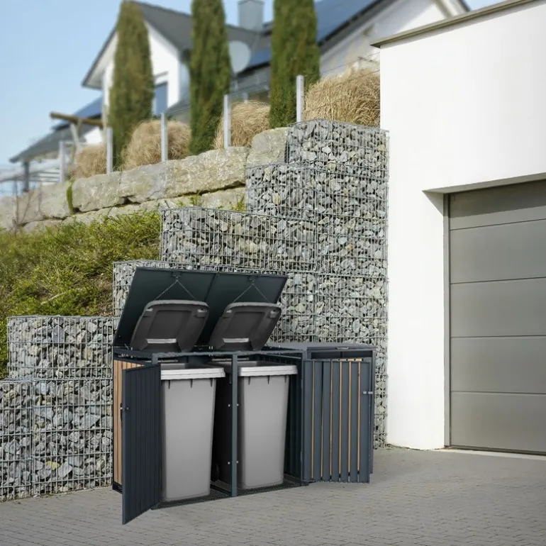 Mülltonnenbox 3er bis 240L 200x80x116,3 cm aus Stahl in Eichenoptik ML-Design