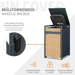 Mülltonnenbox 3er bis 240L 200x80x116,3 cm aus Stahl in Lärchenoptik ML-Design