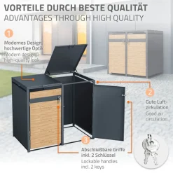 Mülltonnenbox 3er bis 240L 200x80x116,3 cm aus Stahl in Lärchenoptik ML-Design