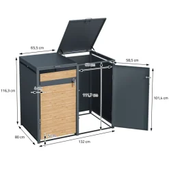 Mülltonnenbox 3er bis 240L 200x80x116,3 cm aus Stahl in Lärchenoptik ML-Design
