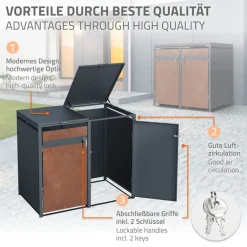 Mülltonnenbox 3er bis 240L 200x80x116,3 cm aus Stahl in Rostoptik ML-Design