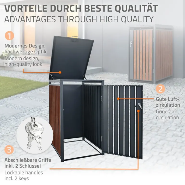 Mülltonnenbox 3er bis 240L 200x80x116,3 cm aus Stahl in Rostoptik ML-Design