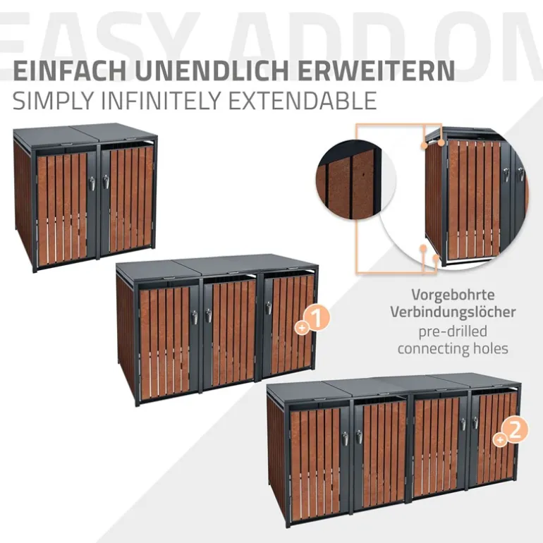 Mülltonnenbox 3er bis 240L 200x80x116,3 cm aus Stahl in Rostoptik ML-Design