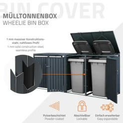 Mülltonnenbox 4er bis 240L 264x80x116,3 cm aus Stahl in Anthrazit ML-Design