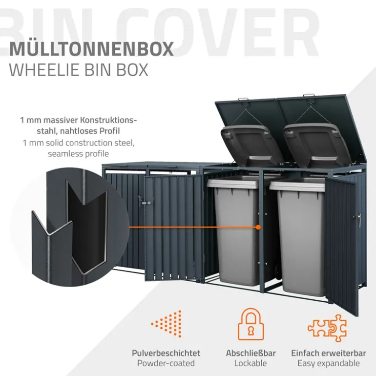 Mülltonnenbox 4er bis 240L 264x80x116,3 cm aus Stahl in Anthrazit ML-Design