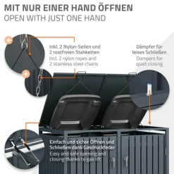 Mülltonnenbox 4er bis 240L 264x80x116,3 cm aus Stahl in Anthrazit ML-Design