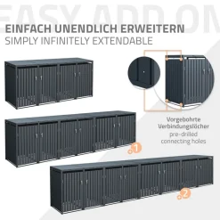 Mülltonnenbox 4er bis 240L 264x80x116,3 cm aus Stahl in Anthrazit ML-Design
