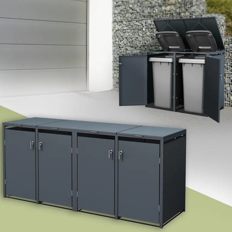 Mülltonnenbox 4er bis 240L 264x80x116,3 cm aus Stahl in Anthrazit ML-Design
