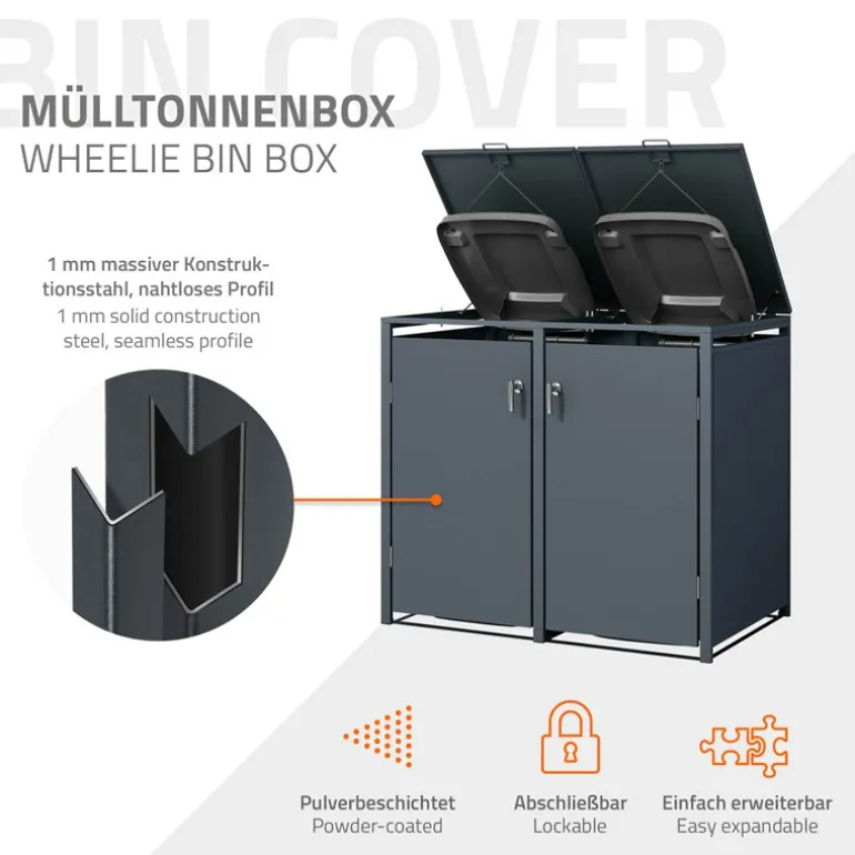 Mülltonnenbox 4er bis 240L 264x80x116,3 cm aus Stahl in Anthrazit ML-Design