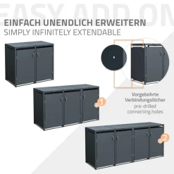 Mülltonnenbox 4er bis 240L 264x80x116,3 cm aus Stahl in Anthrazit ML-Design