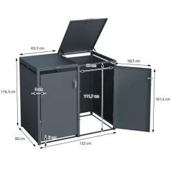 Mülltonnenbox 4er bis 240L 264x80x116,3 cm aus Stahl in Anthrazit ML-Design