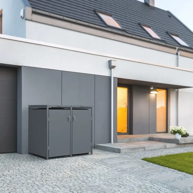 Mülltonnenbox 4er bis 240L 264x80x116,3 cm aus Stahl in Anthrazit ML-Design