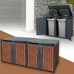 Mülltonnenbox 4er bis 240L 264x80x116,3 cm aus Stahl in Rostoptik ML-Design