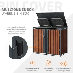 Mülltonnenbox 4er bis 240L 264x80x116,3 cm aus Stahl in Rostoptik ML-Design